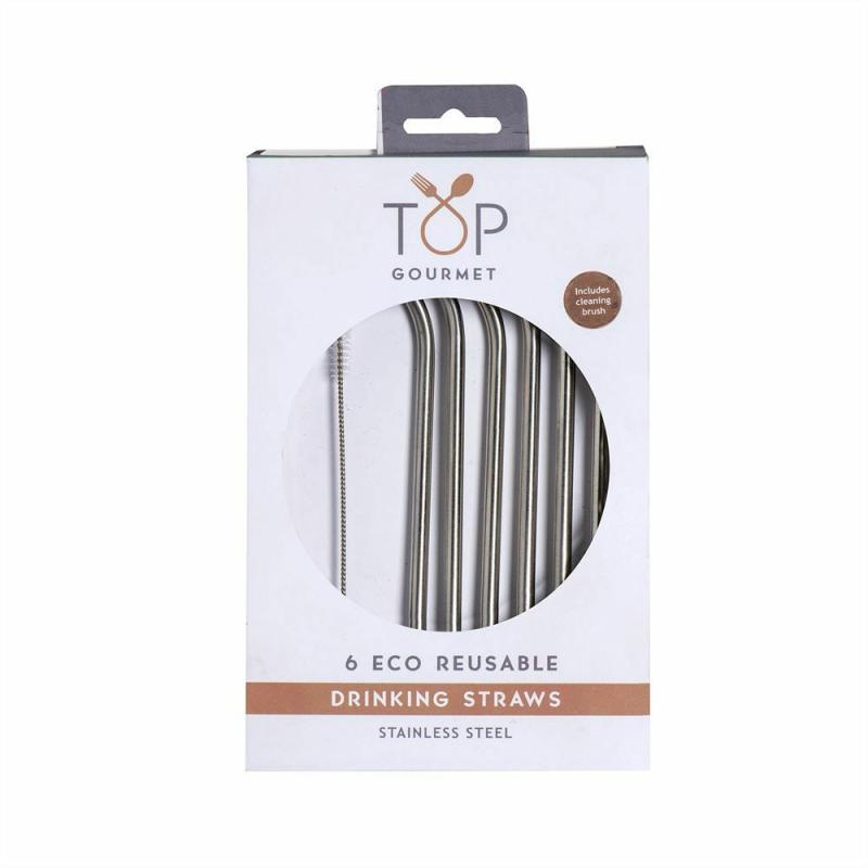 Kitchenware | Reusable Eco Stainless Steel Straws & Cleaning Brush (Pack of 6) Camping Equipment Kitchenware