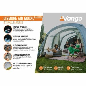 Tent Types | Vango Lismore Air 600XL Airbeam Tent 2024 (Incl. Footprint) Family Tents Tent Types